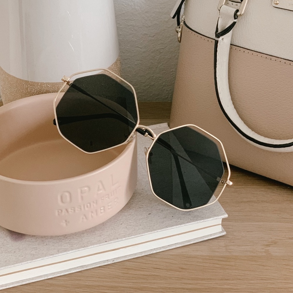 Gold Oversized Hexagonal Sunglasses